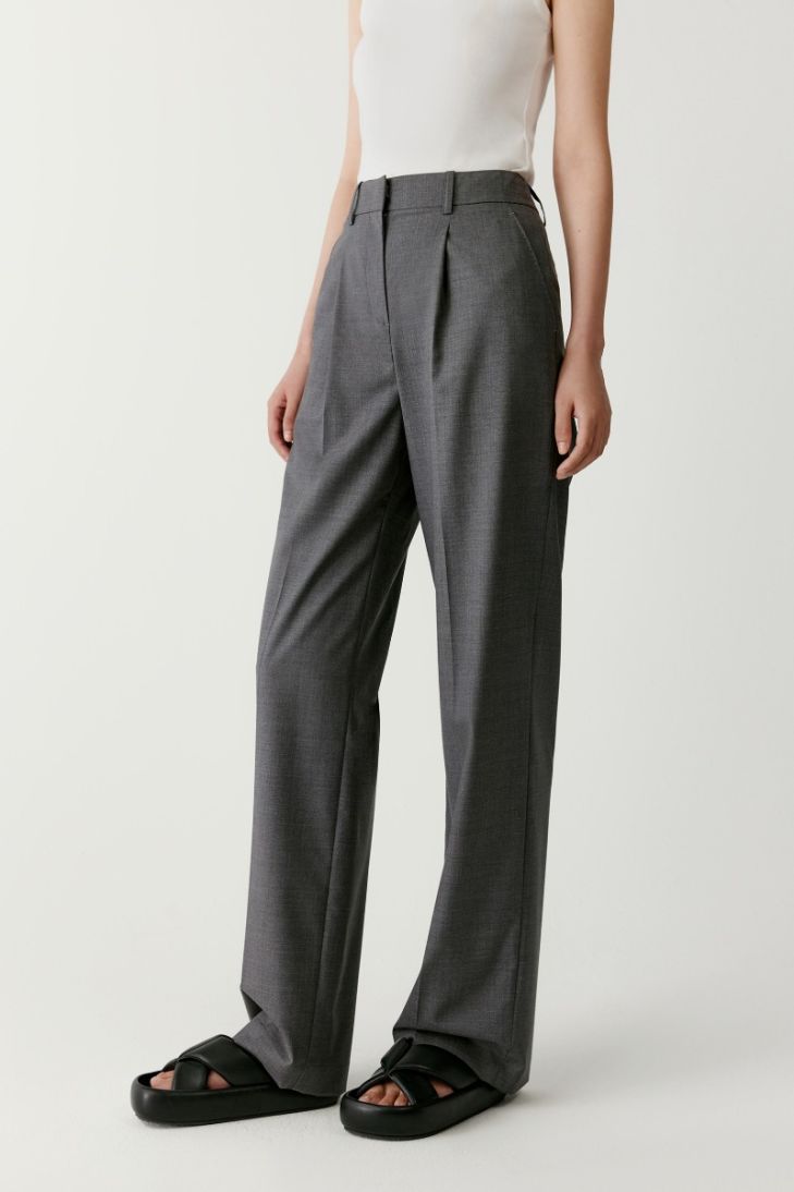 Pleated worsted wool trousers