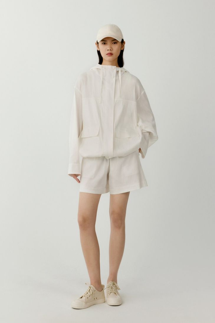 Hooded stretch linen jacket