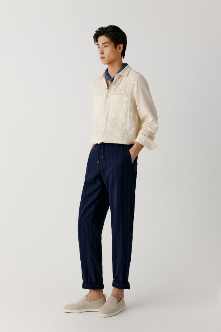 Herringbone linen and cotton blend trousers