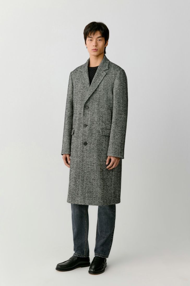 Herringbone wool tweed coat