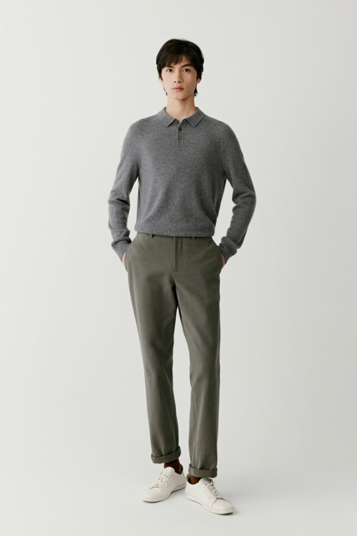 Long-sleeved cashmere polo shirt