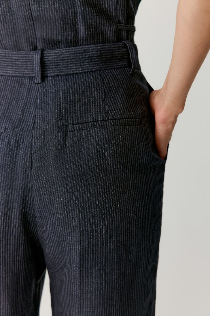 Straight leg striped linen trousers