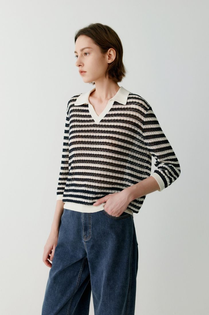 Striped linen and silk jumper