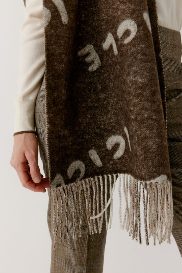 Écharpe en laine mélangée à motif jacquard et logo
