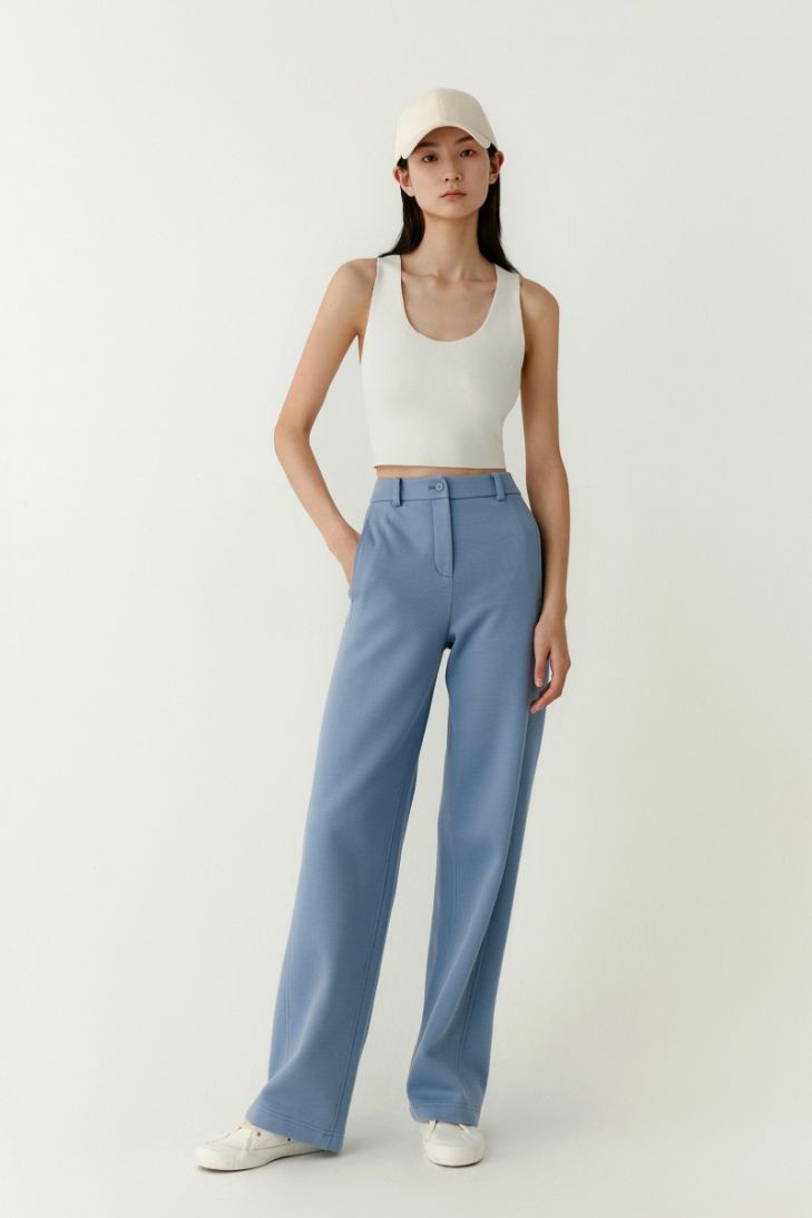 Blended cotton jersey straight trousers