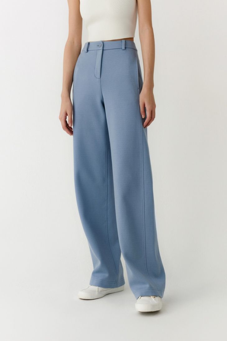 Blended cotton jersey straight trousers