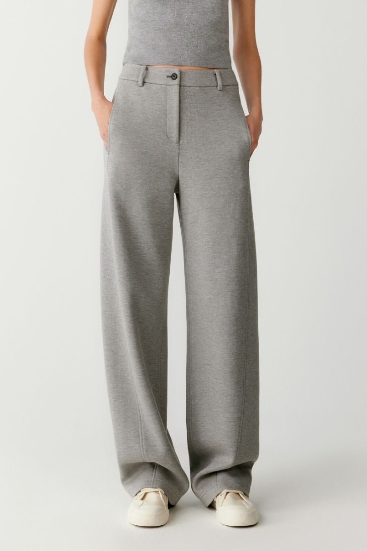 Wide leg cotton and yak wool trousers