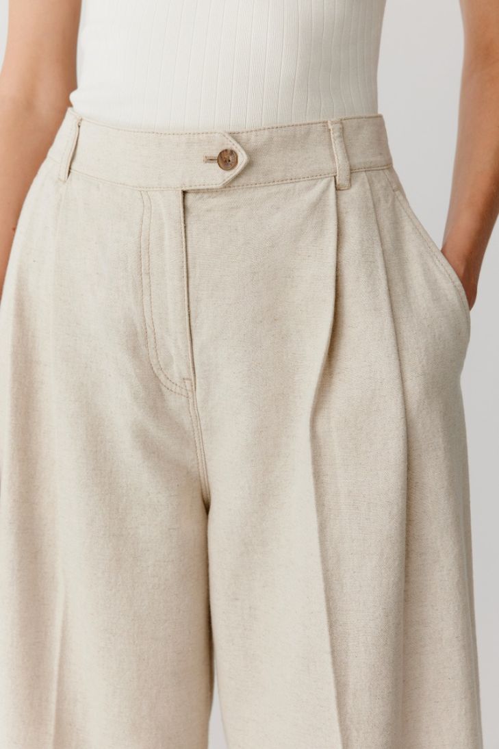 Straight leg cotton and linen jeans