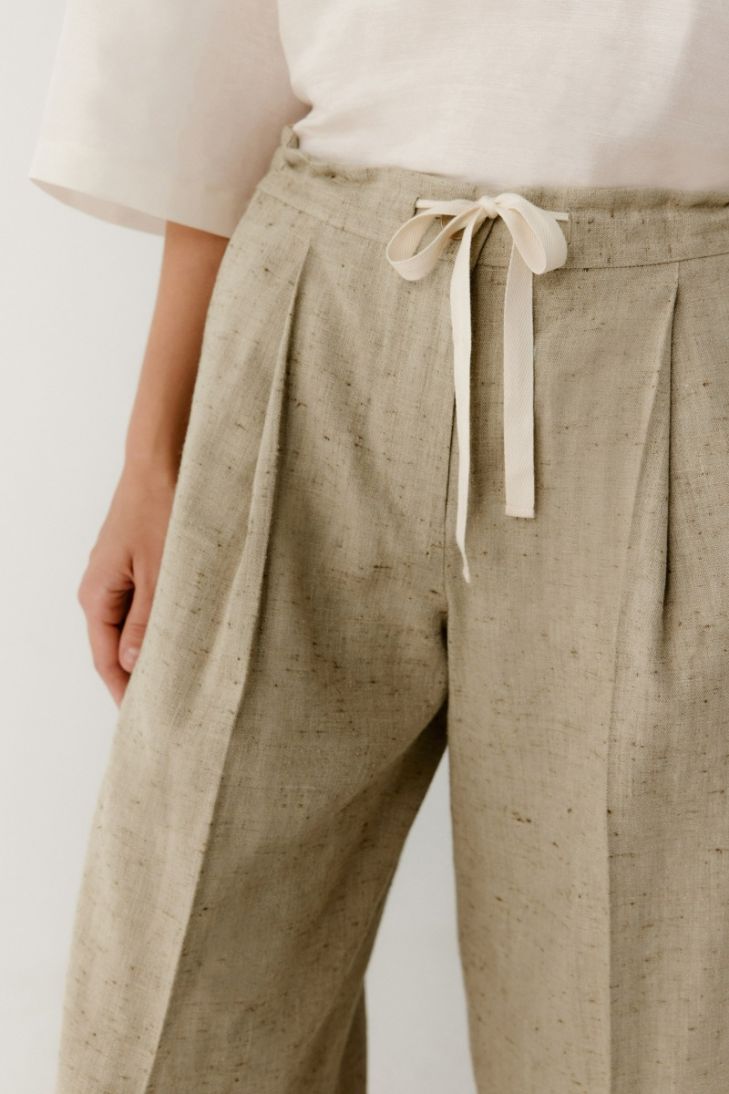 Pantalon large en chanvre et soie 