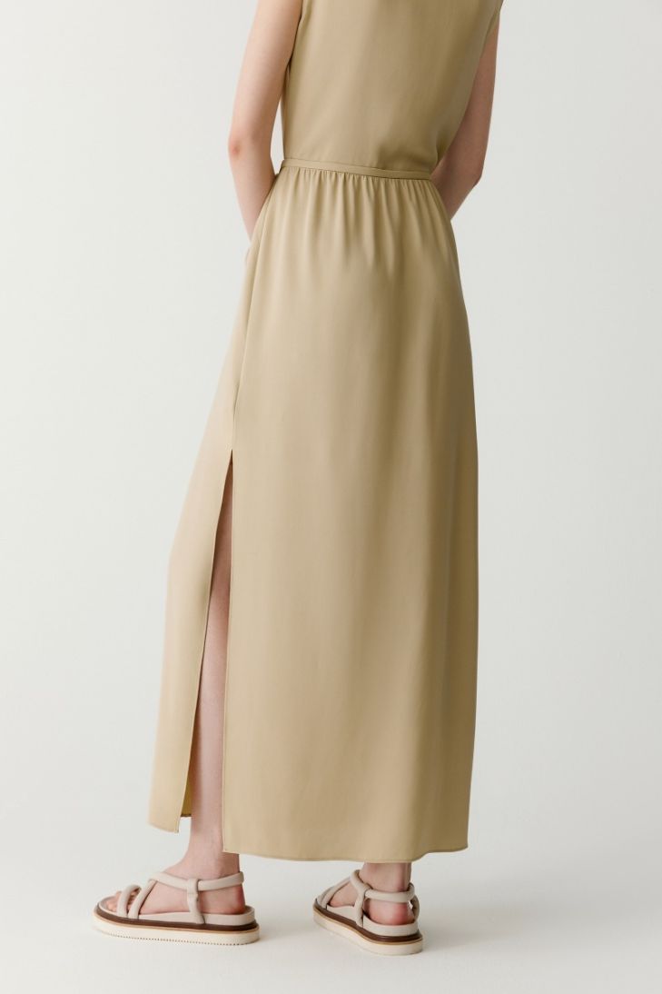 Long silk crepe skirt with slit