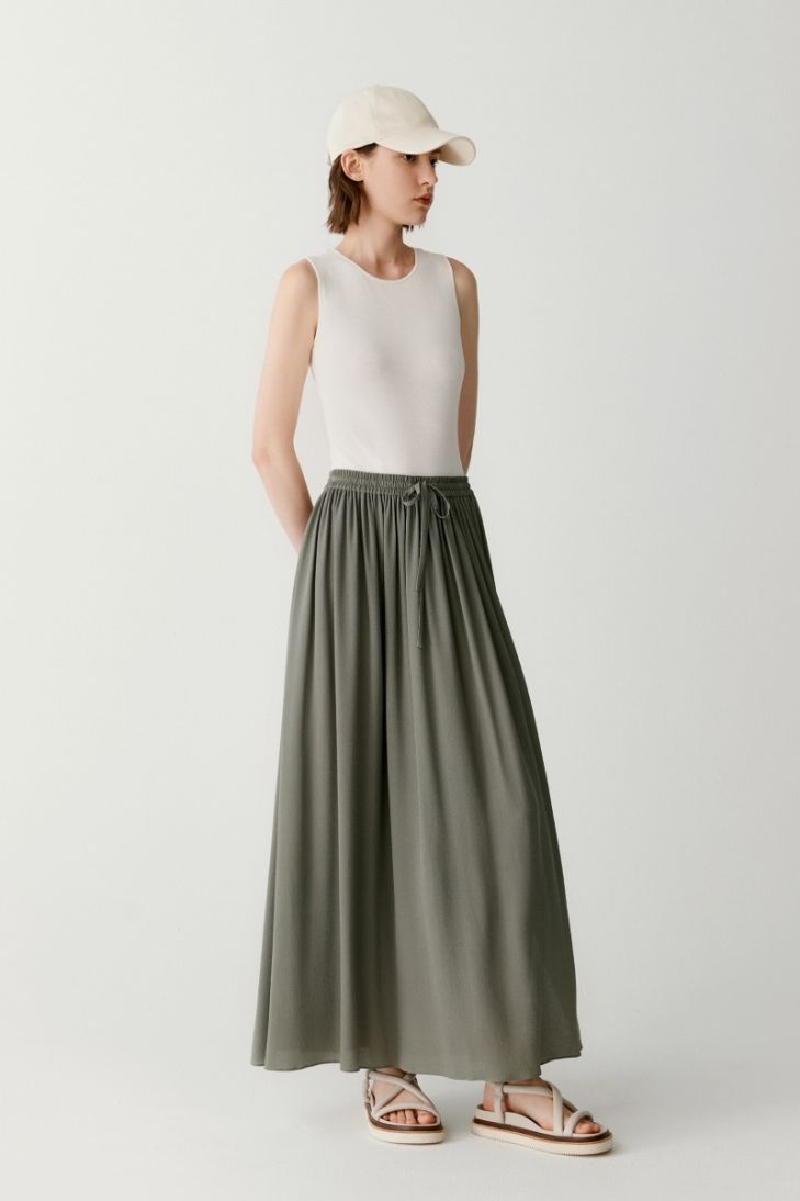 Long silk skirt with elasticated waist