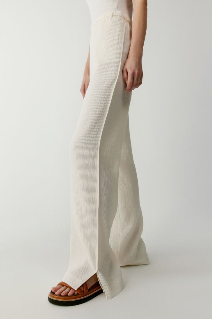 Pantalon en coton plissé à taille élastique