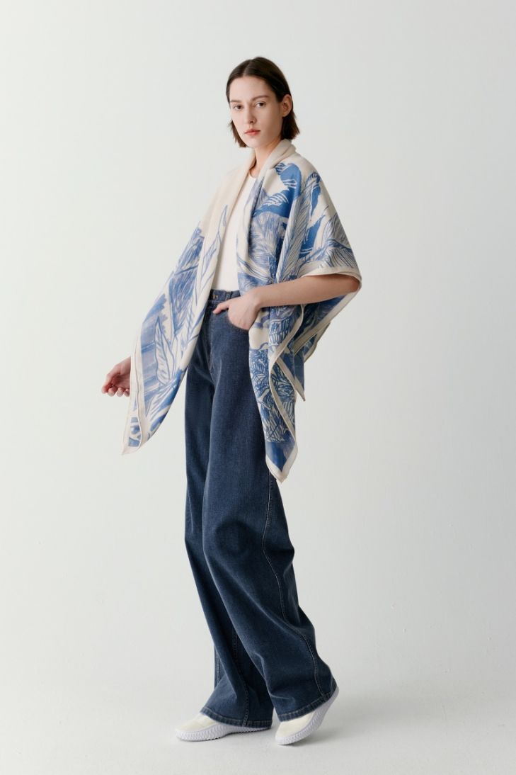 Leaf Life oversized printed cashmere and silk scarf 140