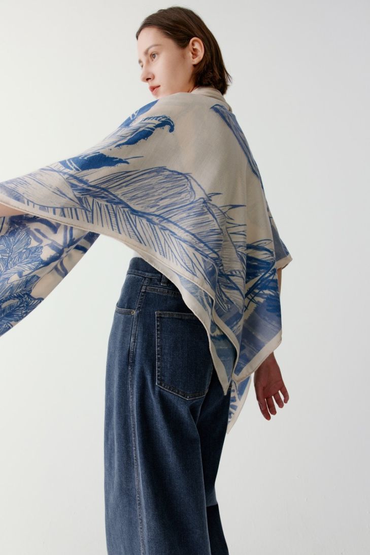 Leaf Life oversized printed cashmere and silk scarf 140