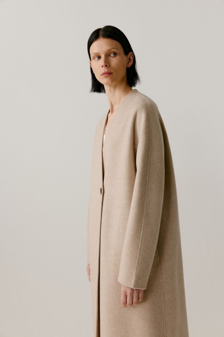 Manteau double face non teint en laine, laine de chameau et cachemire 