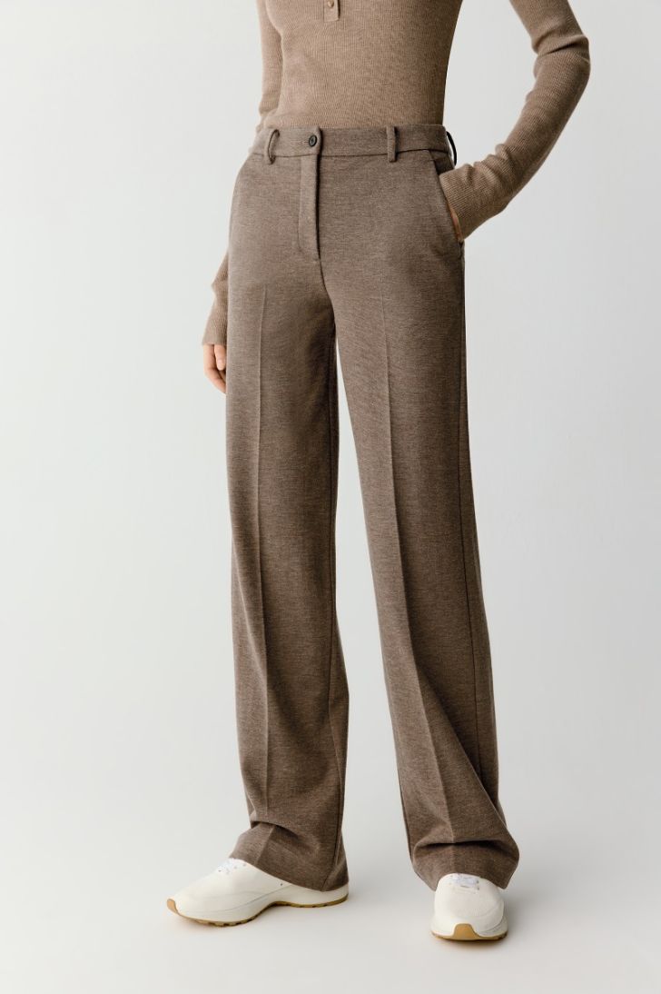 Straight leg stretch wool and cotton trousers