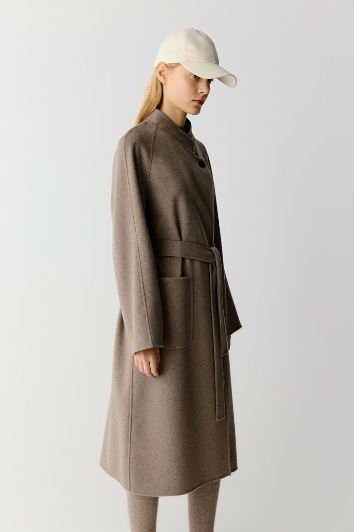 Belted double face cashmere coat