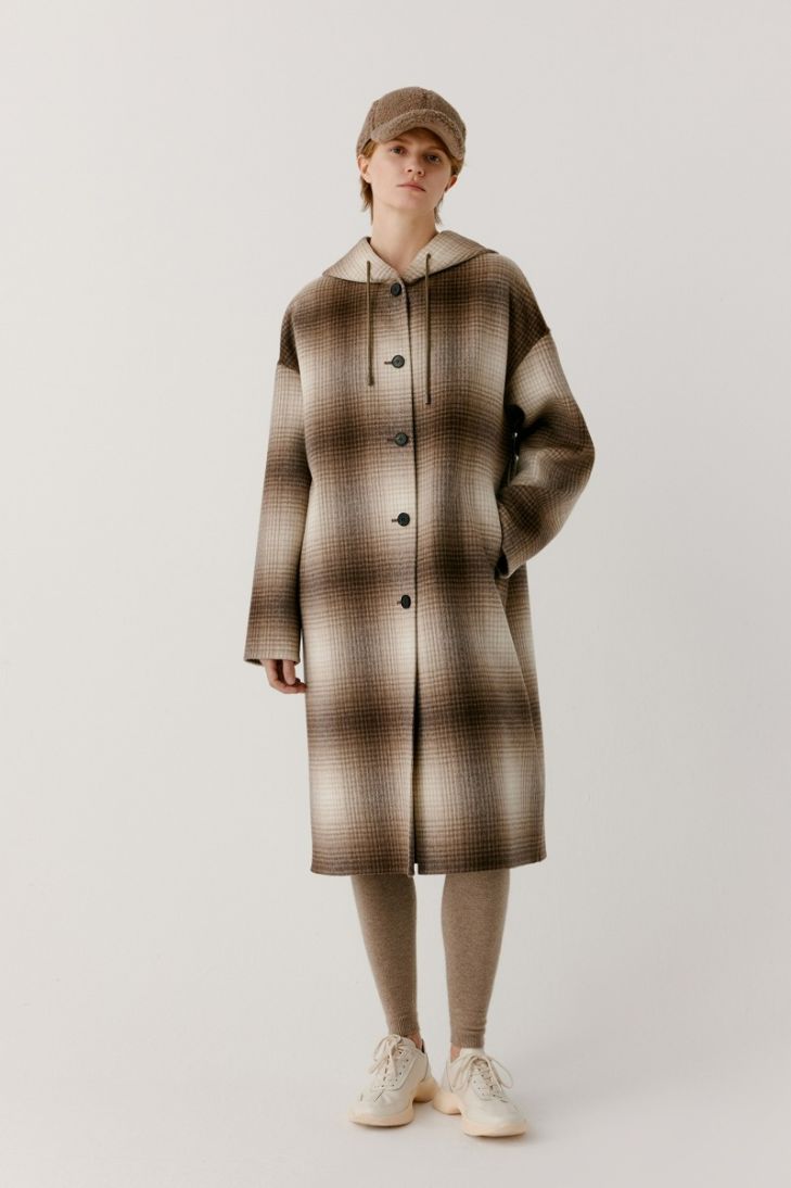 Manteau à carreaux en laine mélangée