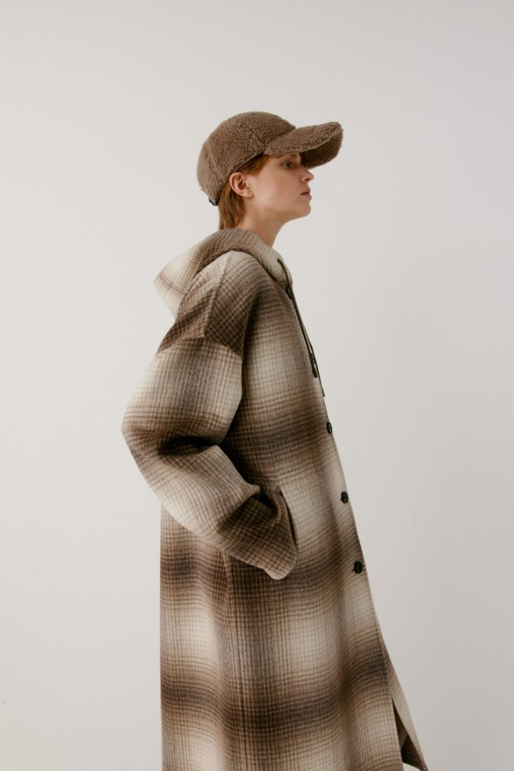 Checkered wool-blend coat