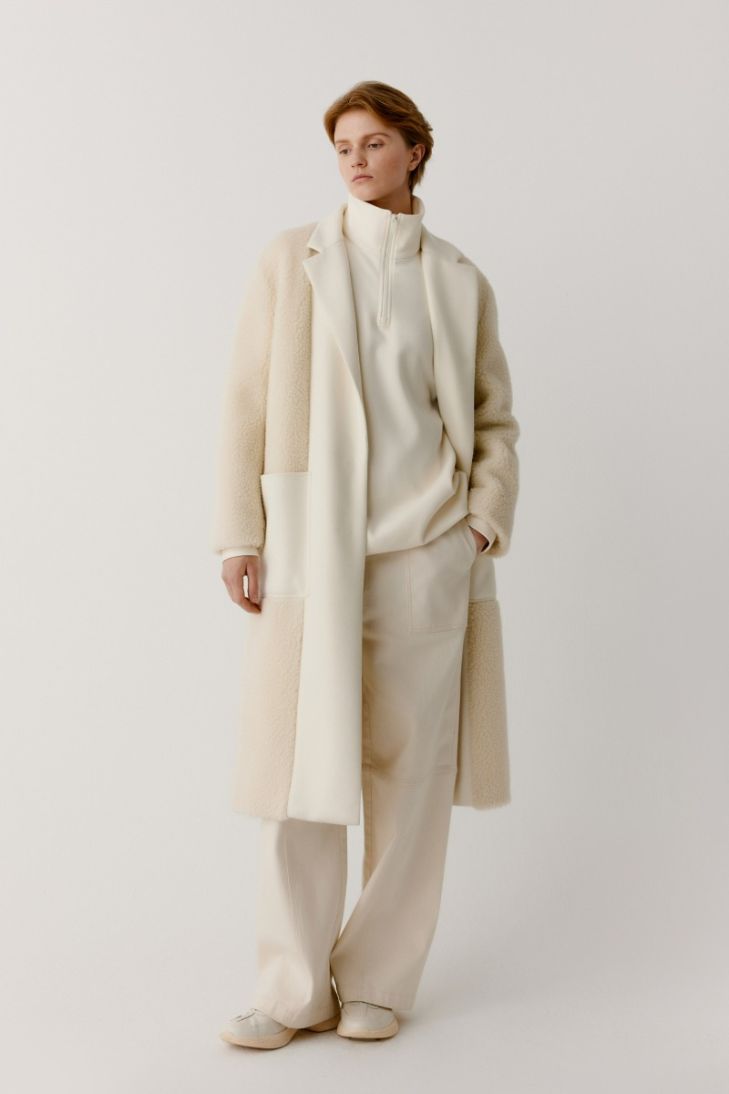 Wool-blend fleece straight coat