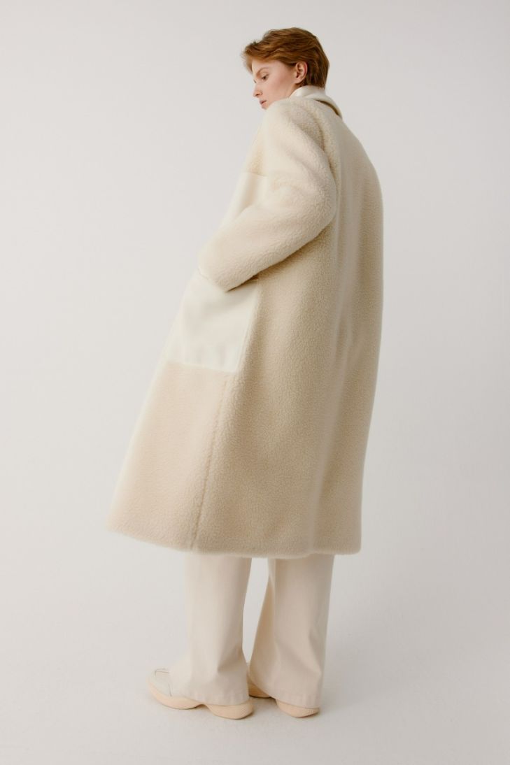 Wool-blend fleece straight coat