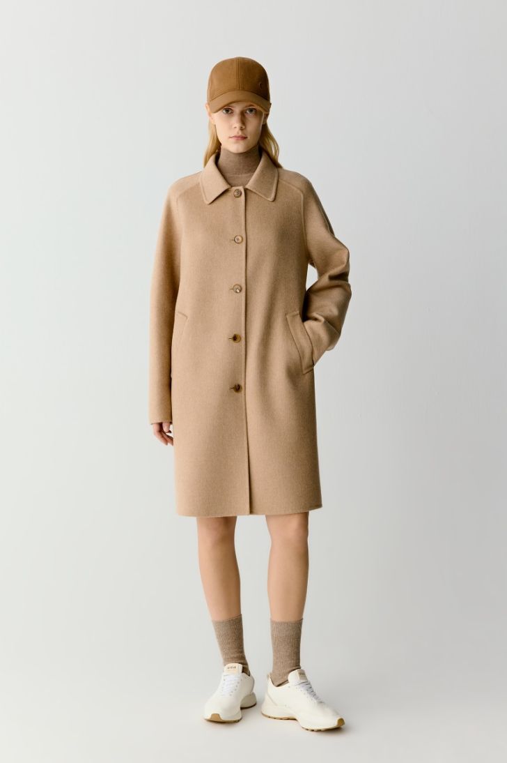 Straight double face camel wool coat