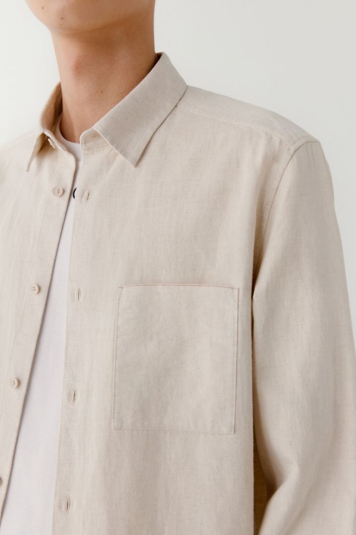 Straight fit cotton and linen shirt