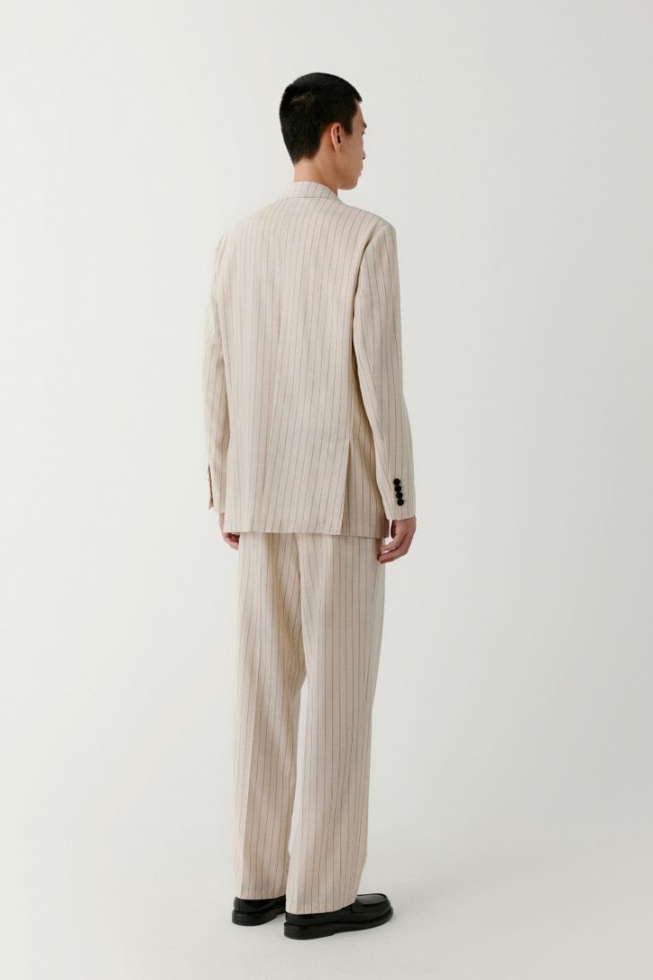 Wide leg striped wool, silk and linen-blend trousers