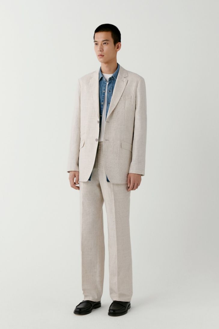 Loose fit linen and cotton blazer