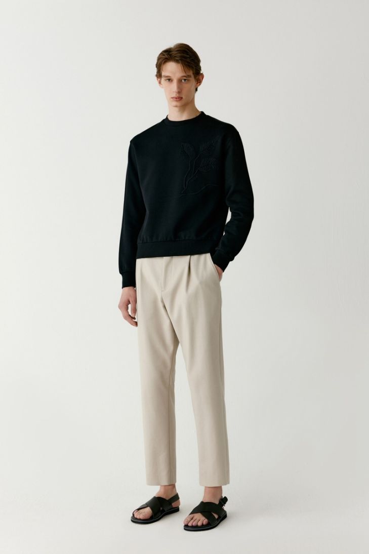 Cropped double-faced cotton trousers
