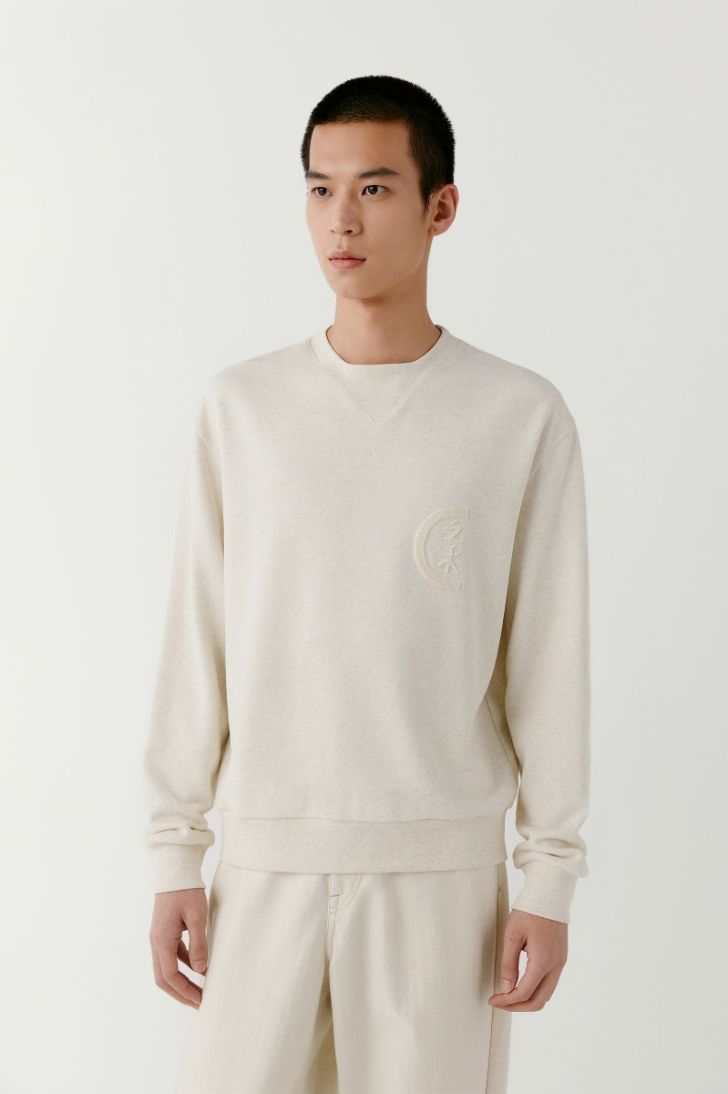 Embroidered cotton and hemp sweatshirt