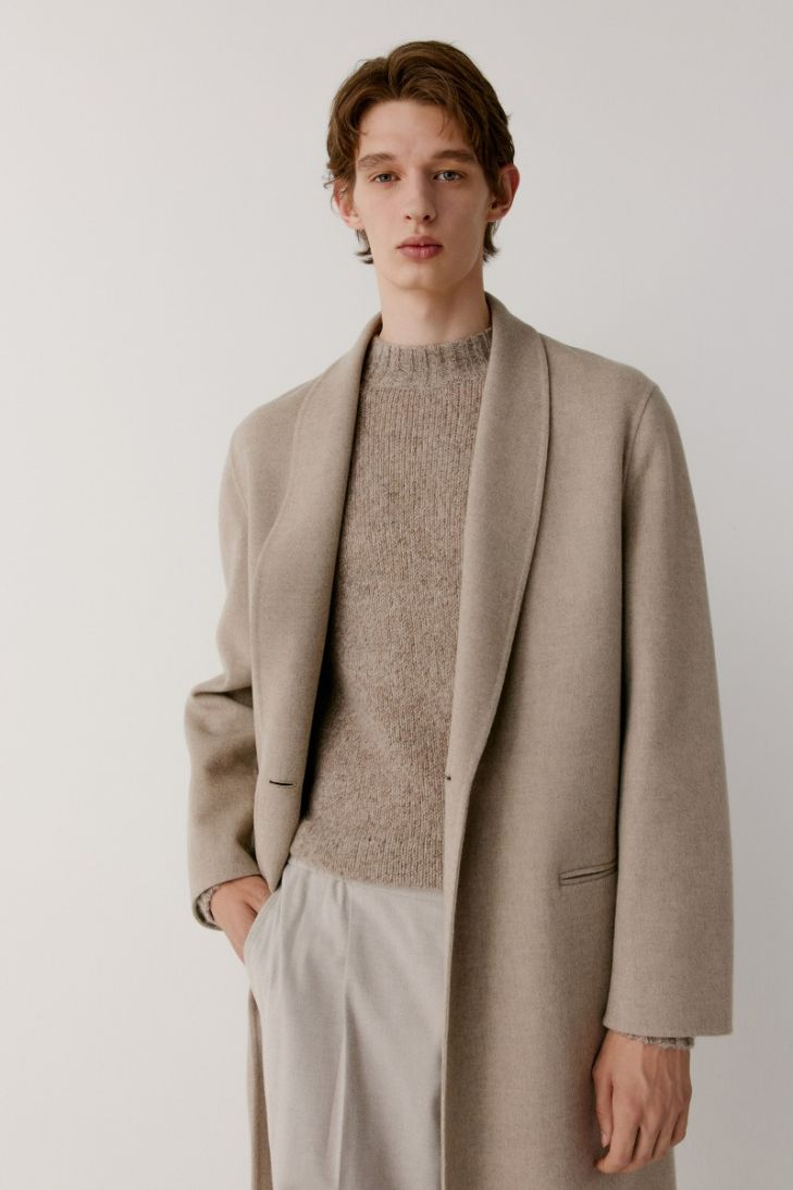 Manteau à col châle en laine et cachemire mélangés