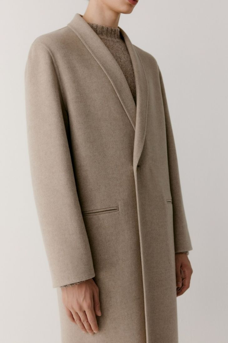 Shawl collar wool and cashmere-blend coat 