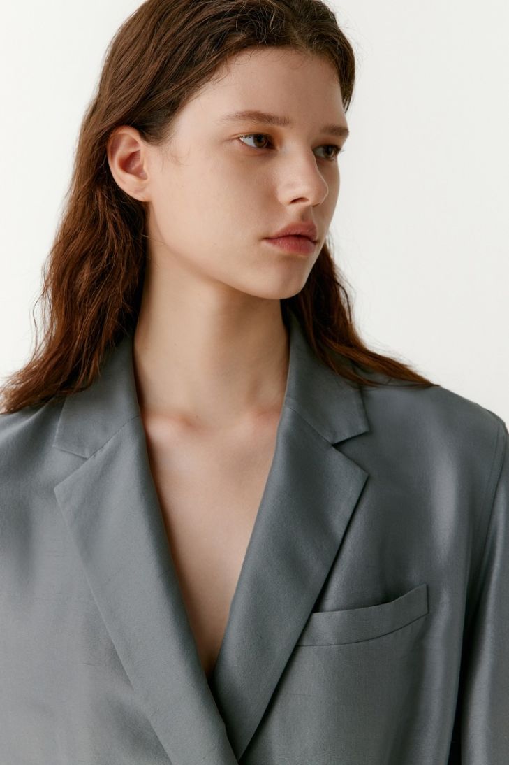Double-breasted straight-fit silk blazer