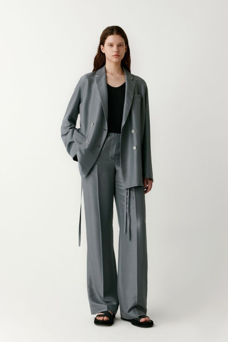 Double-breasted straight-fit silk blazer