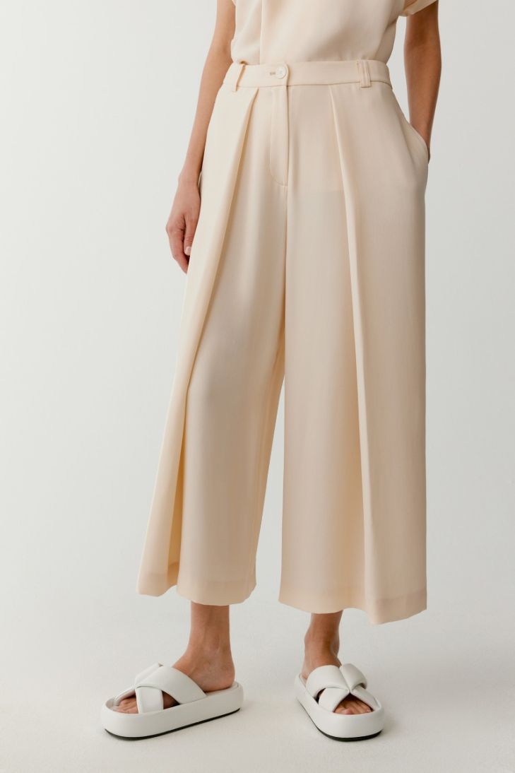 Cropped wide leg silk crepe trousers 