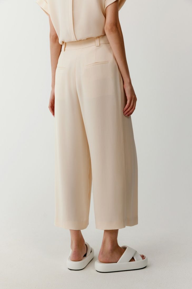 Cropped wide leg silk crepe trousers 
