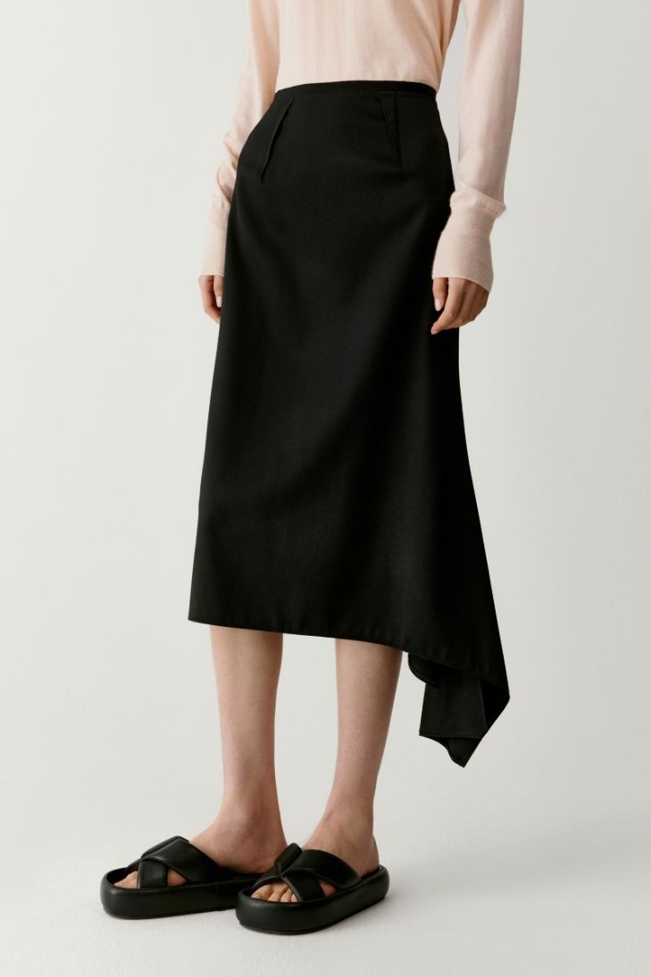 Asymmetrical wool twill skirt