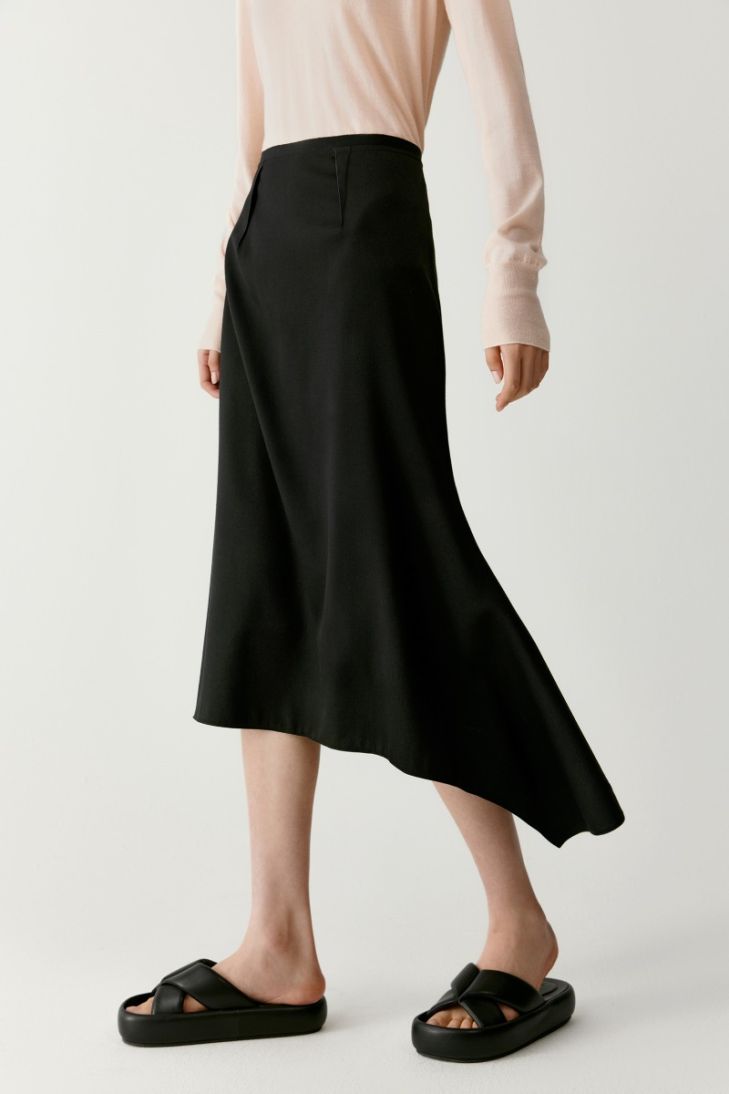 Asymmetrical wool twill skirt