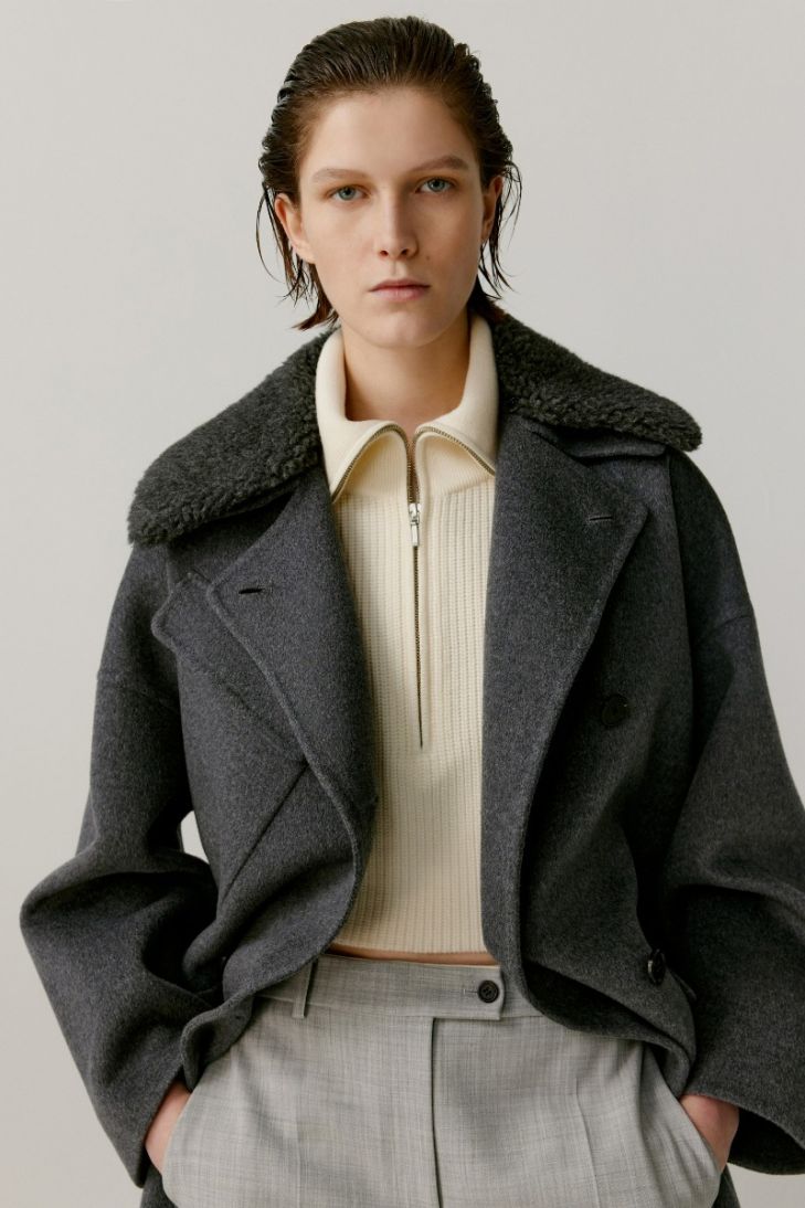 Manteau gris double face en laine et soie
