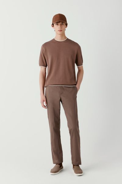 Straight leg cotton and silk twill trousers