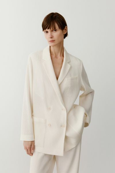 Double-breasted pleated cotton jacket