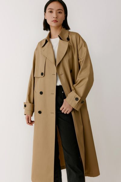 Double-breasted cotton twill trench coat