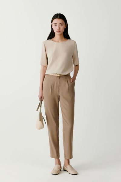 Tapered stretch silk trousers