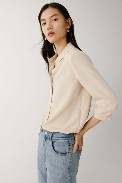 Silk crepe shirt with three-quarter sleeves
