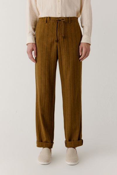 Herringbone linen and cotton blend trousers