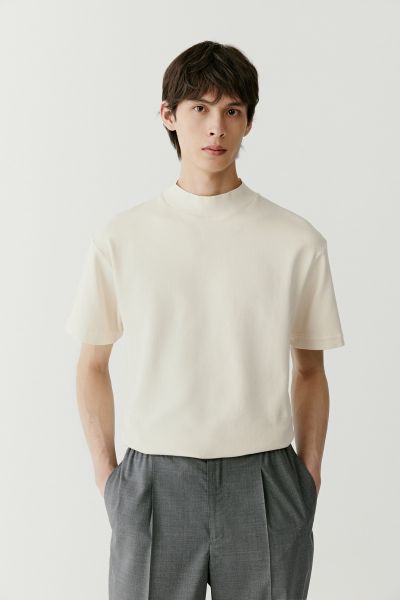 Stand collar loose fit cotton t-shirt