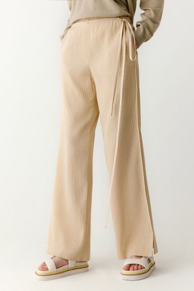 Pantalon droit en jacquard de coton plissé