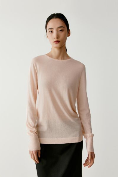 Crew neck seamless worsted cashmere jumper
