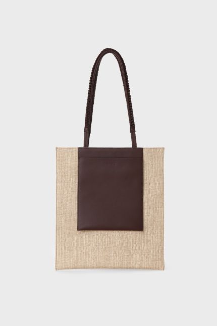 Canvas and leather shoulder tote